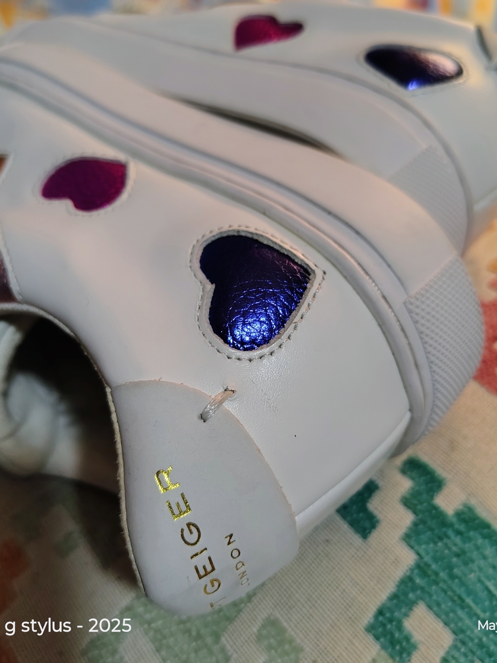 😎🔥🔥 KURT GEIGER - White Leather Sneakers with Metallic Leather Hearts 🌈 - Picture 8 of 15